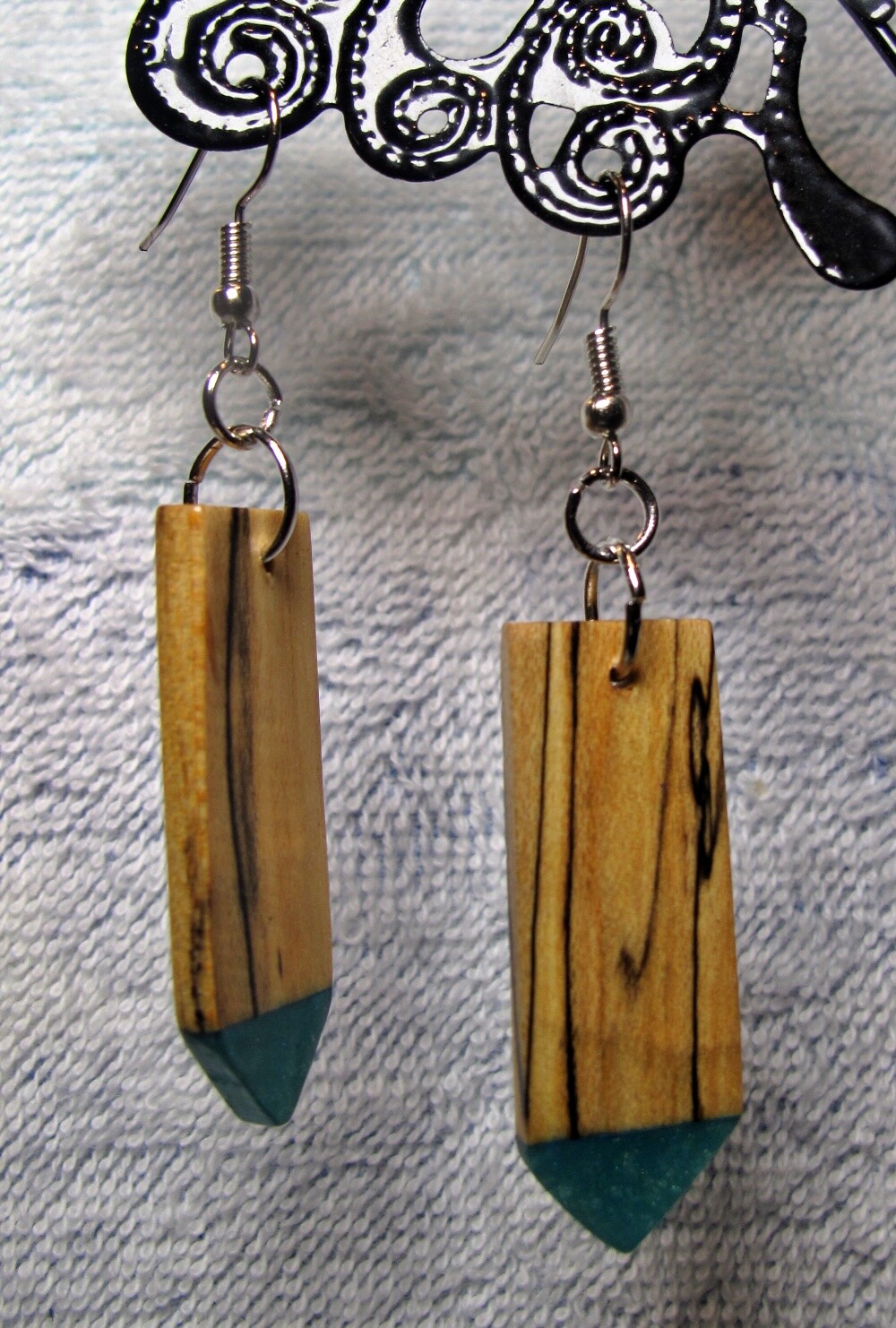 Handmade natural colored  Wood Earrings - Spalted Maple with epoxy ,Wood Gift-image