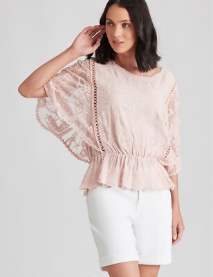 NEW KATIES PINK EMBROIDERED LACE COTTON TOP  SIZE 18  RRP $79.99
