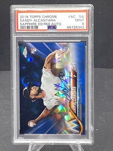 2018 SANDY ALCANTARA TOPPS CHROME SAPPHIRE ROOKIE AUTOGRAPH #AC-SA PSA 9 MINT RC