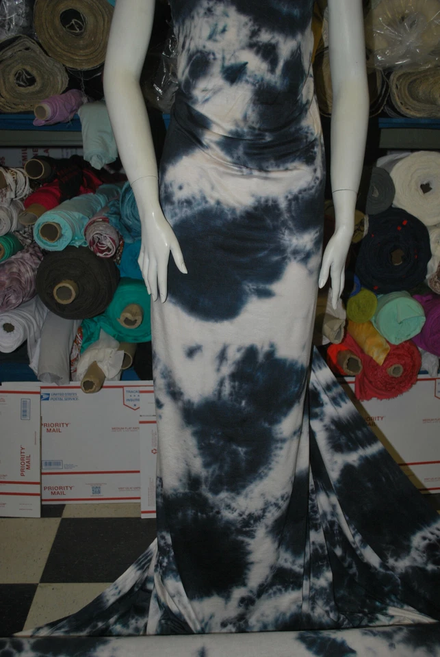 Hermosa tela tejida TieDye Rayón Strech azul marino oscuro combo por yarda Foto 2 de 4