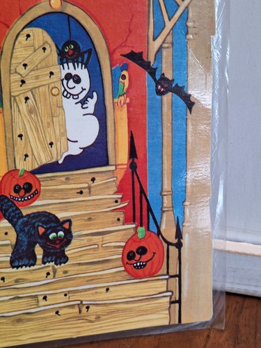 VTG Halloween Die-Cut Haunted House Ghosts/Bats/Cats Double Sided 12X 16.25 READ - Picture 6 of 14