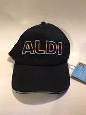 NWT 2024 Aldi Gear Finds Black Baseball Cap Adjustable Strap One Size Embroidery