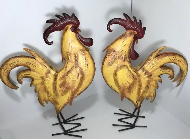 Metal Classic Golden Rooster Chicken Figurine Statue Indoor