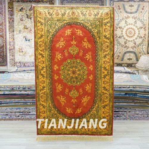 3x5ft Handwoven Silk Carpet Gold Vintage Sofa Indoor Porch Area Rug G32C - Picture 1 of 9