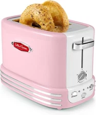 Nostalgia Retro Wide 2-Slice Toaster, Vintage Design With Crumb Tray, Pink 