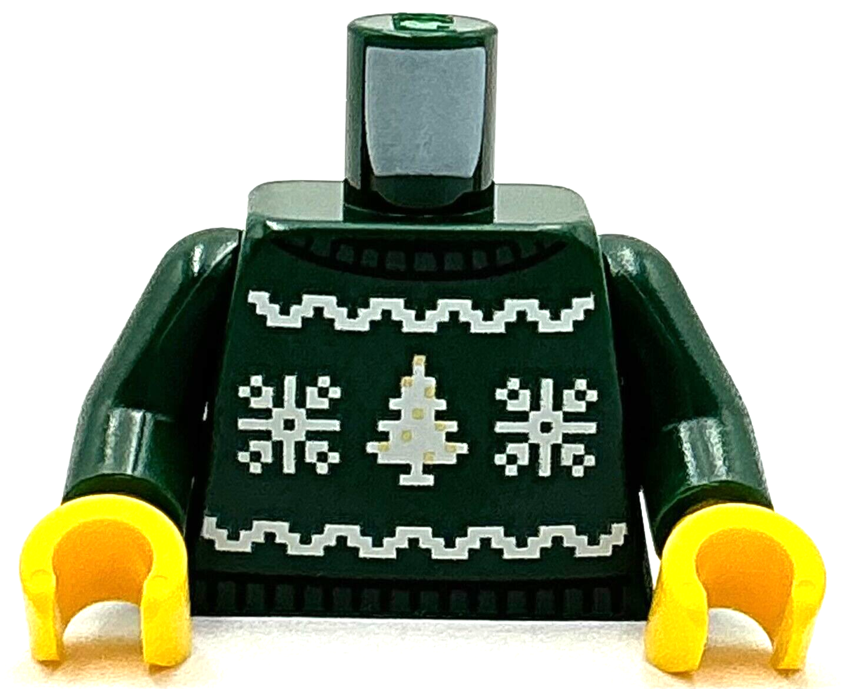 Lego New Dark Green Minifig Torso Knit Fair Isle Holiday Christmas