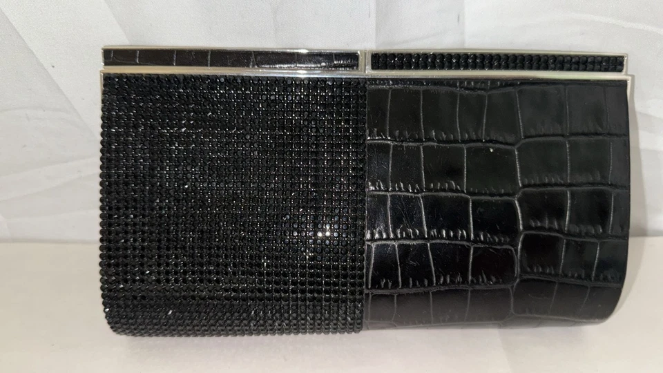 Bolso de Mano Daniel Swarovski Paris ❤️ Hecho en Francia Cuero Negro y Cristal Rhinestone Foto 2 de 4