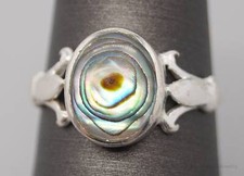 Vintage Paua Abalone Shell Sterling Silver Ring - Size 6.5