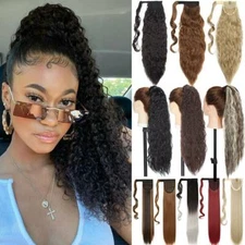 Extra Thick Real Wrap Ponytail Clip In Hair Extensions Pony Tail Long Curly Wavy