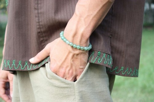 A++ Dainty Aventurine Smooth Round Gemstone Beaded Good Luck Men Bracelets 6-8'' - Picture 3 of 12