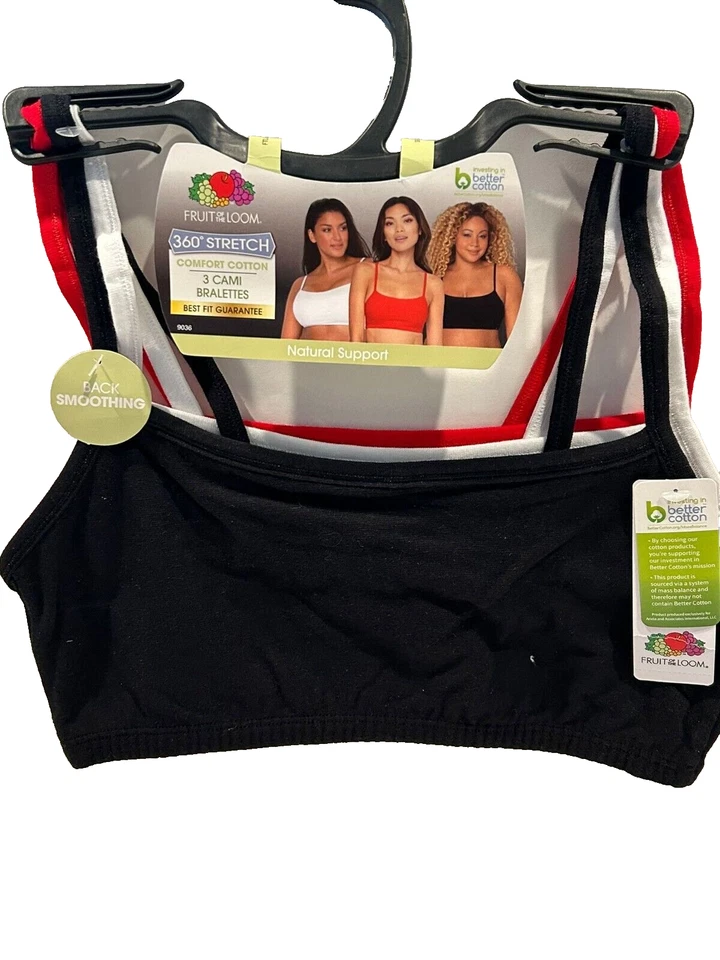 Fruit of The Loom Women's Spaghetti Strap Cotton Pull Over 3 Pack Sports Bra Red - Image 3 of 4