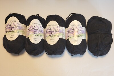 Lot of 5 Reynolds Andean Alpaca Yarn Classic 4-ply Color Black 106 Lot 5323