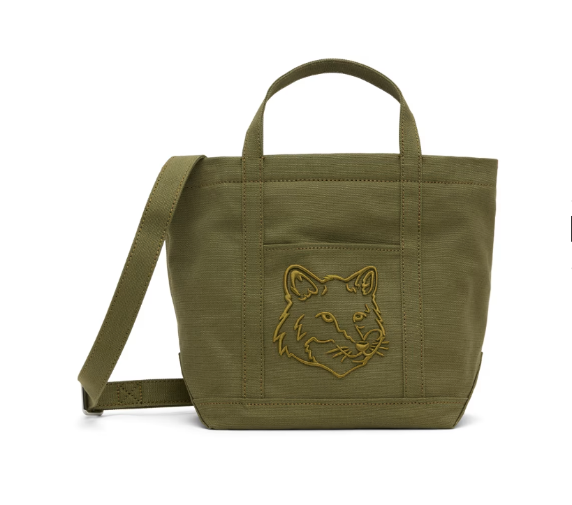 MAISON KITSUNÉ Paris 🦊 FOX HEAD SMALL TOTE MSRP$205 military