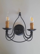APPLIQUE IN FERRO BATTUTO NERO PARETE RUSTICA CLASSICA 2 LUCI Lampada Muro