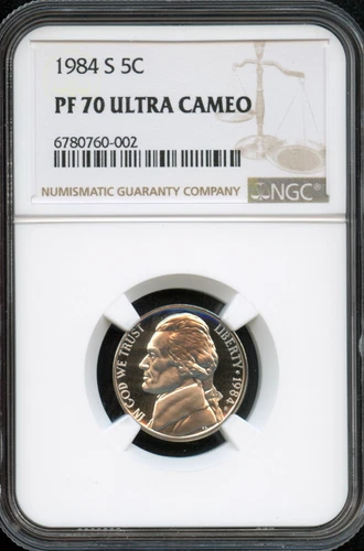 NGC - Jefferson Nickel - 5c - 1984 S - PF 70 UC - Ultra Cameo