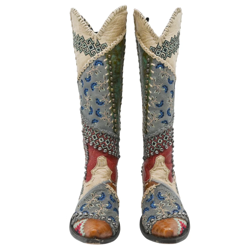 DOUBLE D RANCH X OLD GRINGO | Blow Out Patched-Leather Stud Western Boots Size 8 - Image 3 of 4