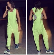Free People FP Movement Hot Shot Twister Back Romper-Size Small Neon Yellow