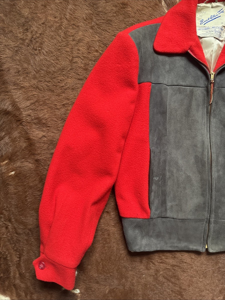 Vintage 1950s Buck Skein Joe Suede Red Wool Ricky Jacket MEDIUM