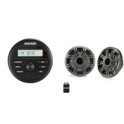 Kicker Marine Radio 46KMC2 and 6.5'' Charcoal Marine Speakers (QTY 2) 1 pair o...