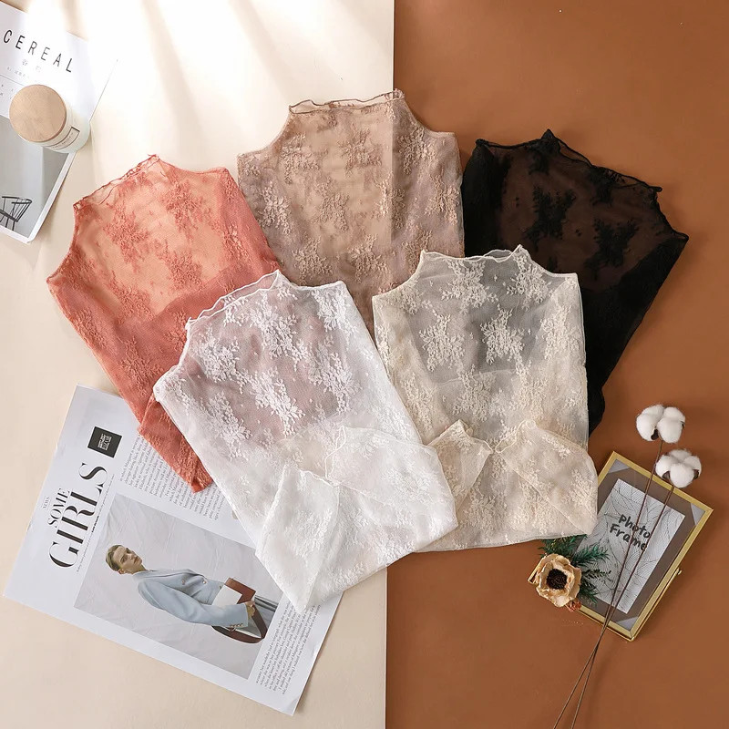 Sexy Thin Lace T-shirts Summer Lady O-Neck Long Sleeve Lace Patchwork image 8