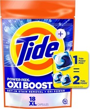 Tide Oxi Boost Power PODS Laundry Detergent Pacs, 18 Count, Set-In Stain Removal