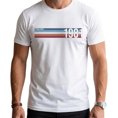 Personalisiertes T-Shirt Established 1981, Herren 45. Geburtstag Tee, Vintage Streifen Top