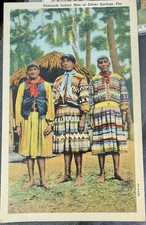 RARE VINTAGE POSTCARD SEMINOLE INDIAN MEN SIL...