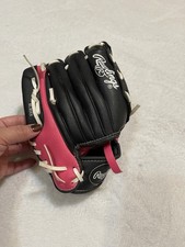 Girls Pink Black Rawlings PL91PB 8" Baseball Softball T-ball Left Hand Glove RHT
