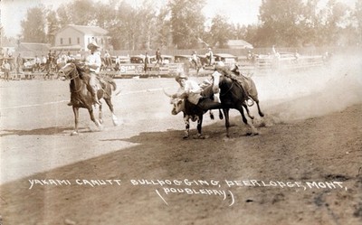 Antique RPPC Yakima Canutt Bulldogging Deer Lodge Montana Rodeo Cowboy