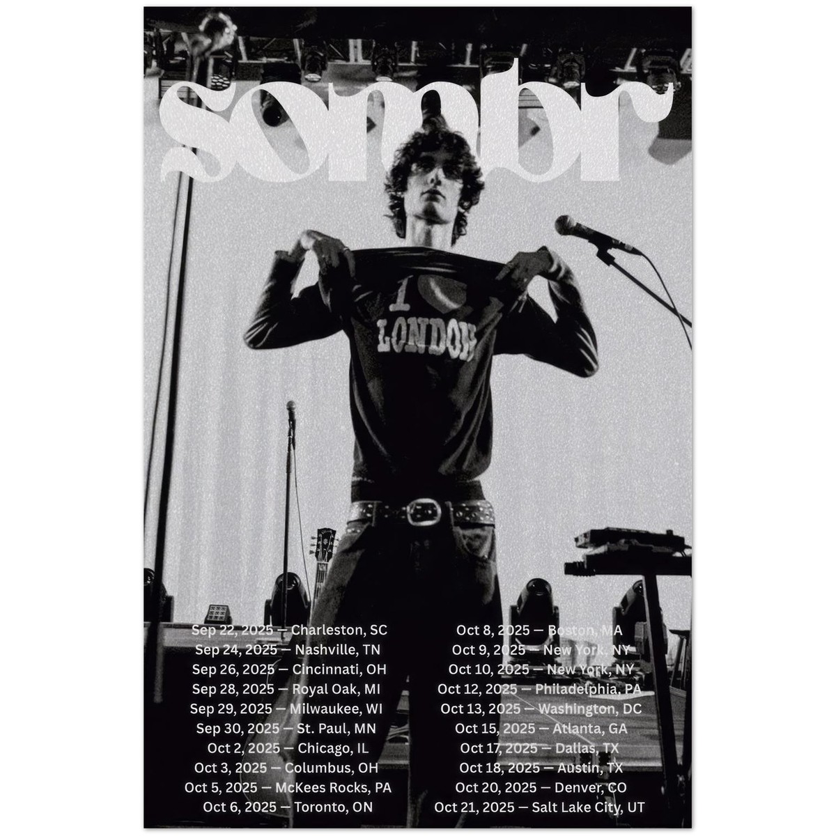 Sombr 2025 Tour Poster I Love London Black and White Concert Art