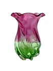 Vintage Murano Style (Teleflora)  7" Art Glass Vase Pink/Green Watermelon Swirl