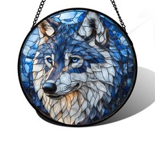 Stained Glass Window Hanging - Funny Wolf Suncatcher Ready to Hang Window Doo...