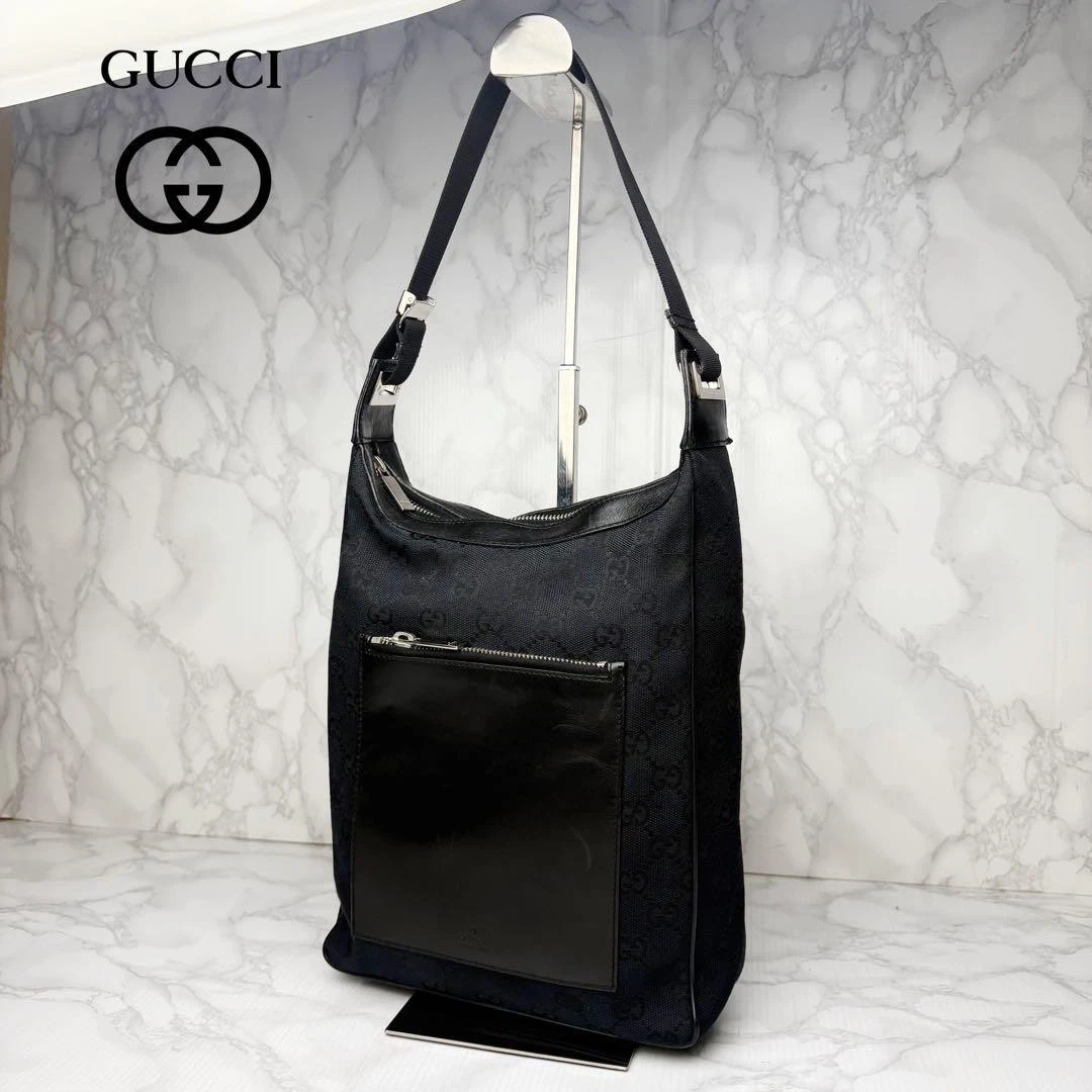Gucci Sac à Une Épaule Cuir Noir Sac Bandoulière Designer Sac à Main Élégant