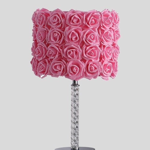 KA 18.25" Pink Roses in Bloom Acrylic / Metal Table Lamp