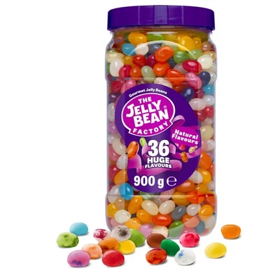 THE JELLY BEAN FACTORY , Jelly Beans Gift 900 g Jar of Sweets, Gluten Free - 36 Natural, Huge Fruit ...