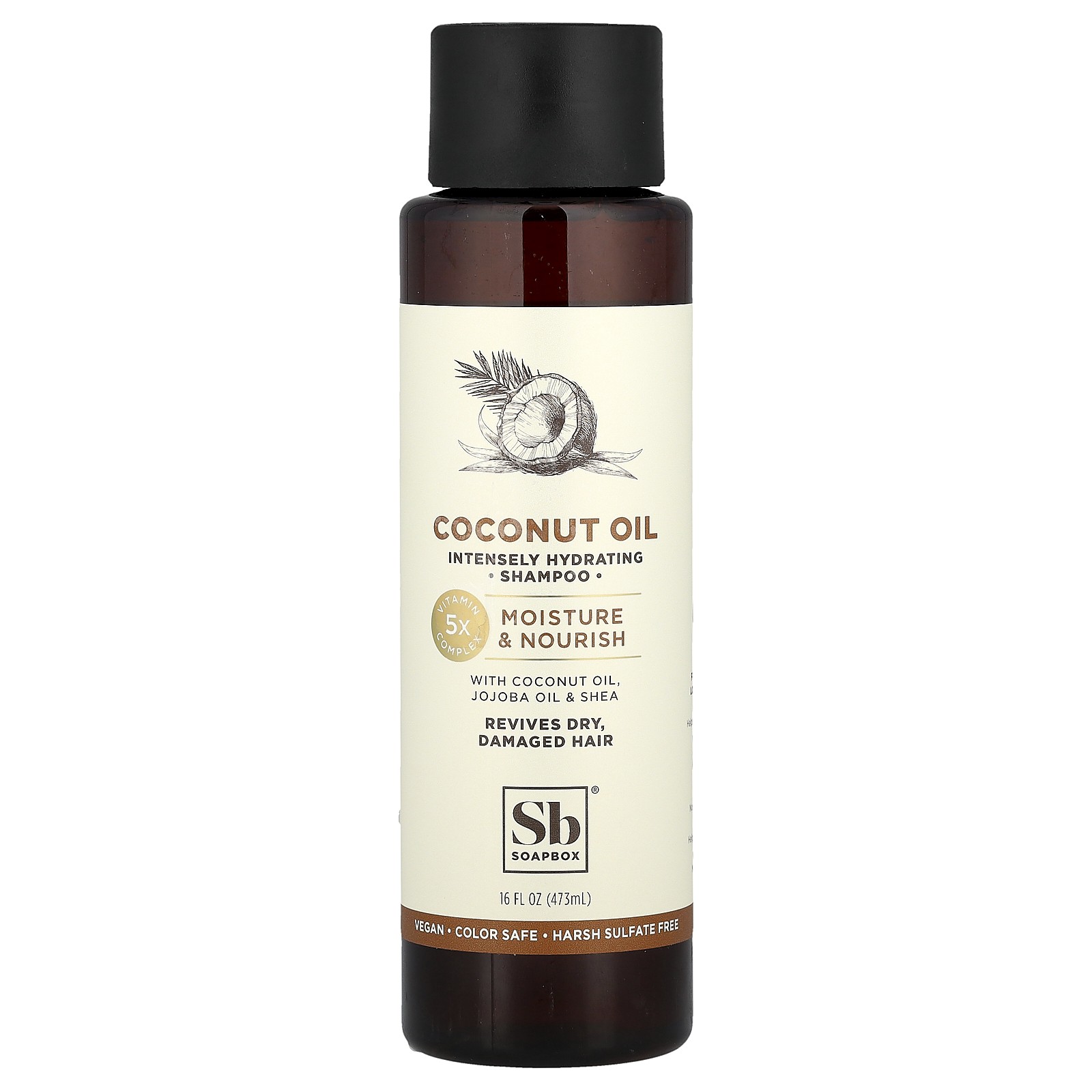 Шампунь с кокосовым маслом, увлажняет и питает сухие, поврежденные волосы, 16 жидких унций (473 мл)