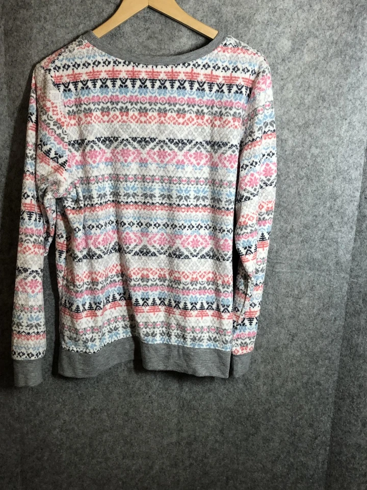 Cuddl Duds Pajama Set Womens Large Gray Pink Fair Isle Fleece Lounge 2pc - Image 4 of 4