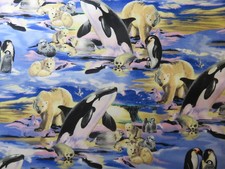 Elizabeth's Studio Arctic Animals 1235 Blue 100 Cotton Fabric Sold BTY
