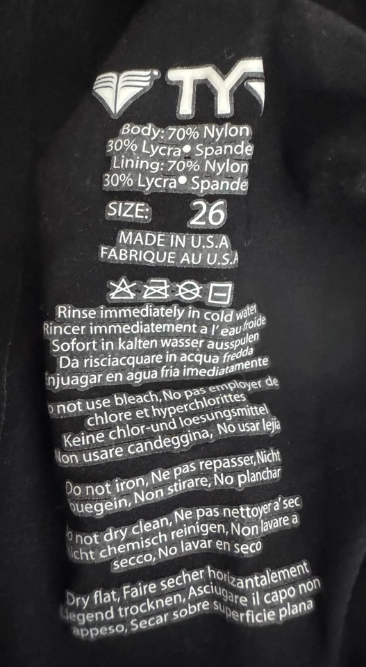 TYR 女式 26 黑色 Tracer B 系列 Aeroback 游泳短约翰美国制造全新盒装 — 第 3/4 张图片