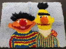 Vintage 1970s Sesame Street Bert And Ernie Latch Hook Rug READ