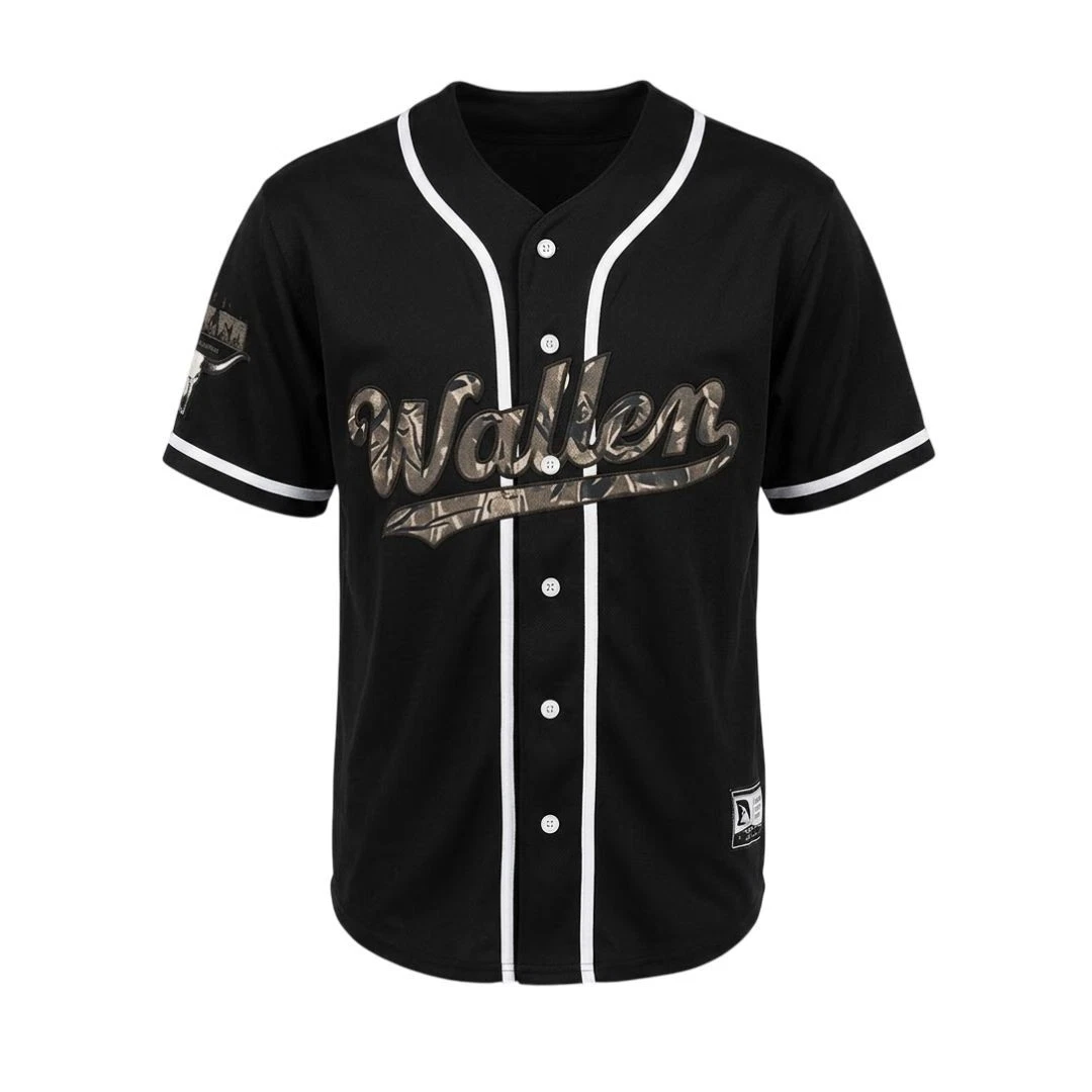 Morgan Wallen Baseball Jersey Camo Text Country Music Shirt Black Men Concert