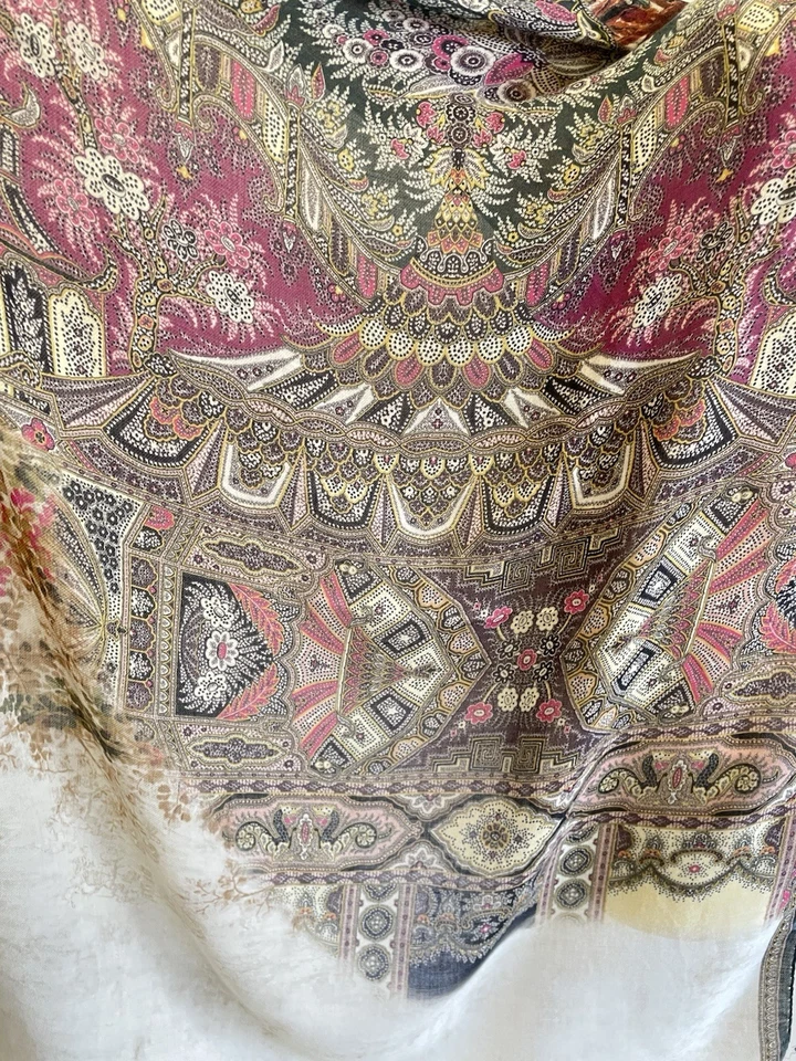 Bufanda chal ETRO Milano mezcla seda cachemira estampado floral Italia lujo #A101 Foto 2 de 4