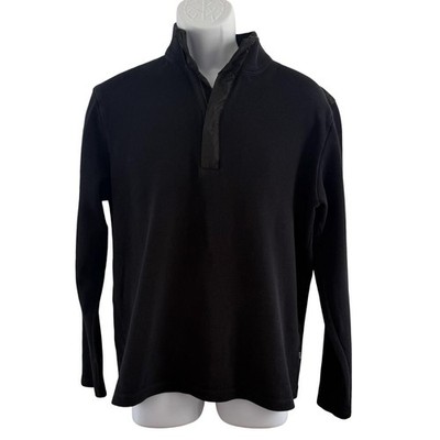 Hugo Boss Sweater Mens Large Black Cotton Quarter Zip Mock Neck Knit Pullover