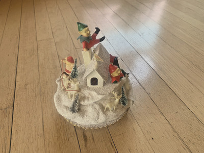 Vintage Japan Santa Pixie Elf  Revolving Music Box Works Jingle Bells