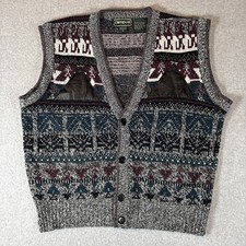 VTG CAMPUS Sleeveless Sweater Vest Cardigan 100 Acrylic W/ Leather Patches 60s
