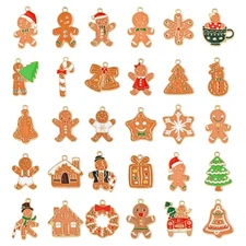 30pcs Christmas Theme Alloy Enamel Pendants Cute Gingerbread Man Charms for DIY