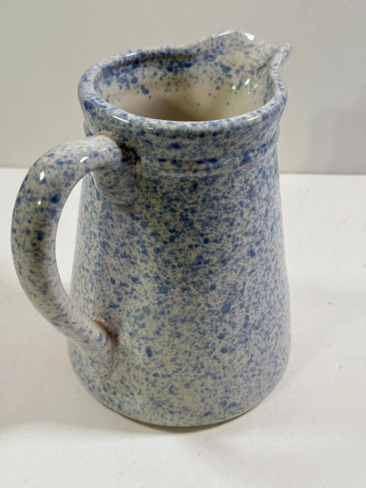 Jarrón jarra de cerámica vintage azul esponja decoración de jardín primitiva LEER Foto 2 de 4