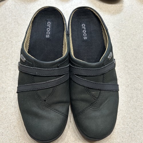 Crocs Women's Leather Clog Shoes Size 8 Black Fabric lined - Picture 2 of 12