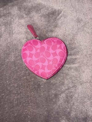 Coach Pink Leather Heart Coin Change Purse