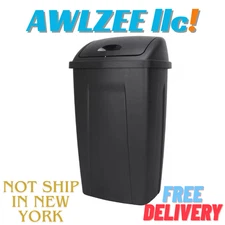 Kitchen Trash Can, 13 Gallon Plastic Garbage Bin with Swing Top Lid, Black New